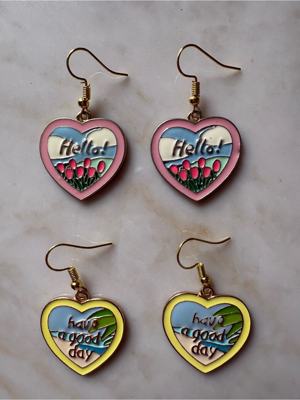 Hello/Have a good day Heart shape Earrings 2 Pairs